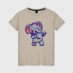 Футболка хлопковая женская Слонёнок зомби, цвет: миндальный