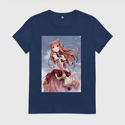 Футболка хлопковая женская Волчица и пряности арт Холо, цвет: тёмно-синий