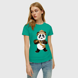 Футболка хлопковая женская Веселая панда следопыт, цвет: зеленый — фото 2