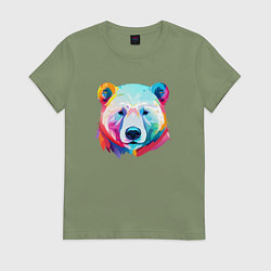 Футболка хлопковая женская Яркий портрет белого медведя, цвет: авокадо