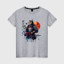 Футболка хлопковая женская Cat samurai - bushido ai art, цвет: меланж