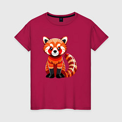 Футболка хлопковая женская Красная панда с роскошным хвостом, цвет: маджента