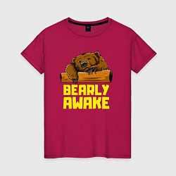 Футболка хлопковая женская Bearly awake, цвет: маджента