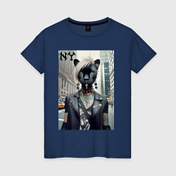 Футболка хлопковая женская Молодая пантера - модница из Нью-Йорка, цвет: тёмно-синий