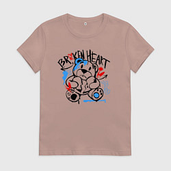 Футболка хлопковая женская Разбитое сердце и медведь, цвет: пыльно-розовый