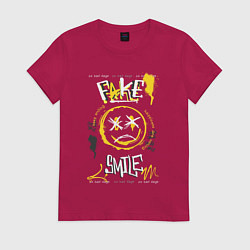 Футболка хлопковая женская Фальшивая улыбка, цвет: маджента
