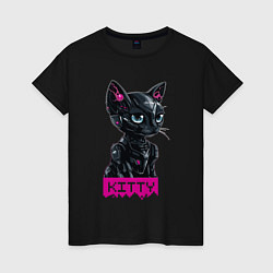 Женская футболка Киберкошка чёрная - cyber kitty black