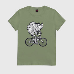 Футболка хлопковая женская Рыбка на велике, цвет: авокадо