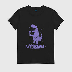Футболка хлопковая женская Винозавр с бокалом вина, цвет: черный