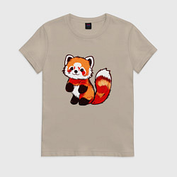 Футболка хлопковая женская Красная панда в полный рост, цвет: миндальный