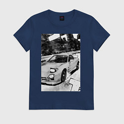 Футболка хлопковая женская Mazda rx-7 авто, цвет: тёмно-синий