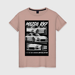 Футболка хлопковая женская Mazda rx-7 JDM авто, цвет: пыльно-розовый