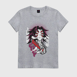 Футболка хлопковая женская Клинок рассекающий демонов 1 Высшая Луна Кокушибо, цвет: меланж