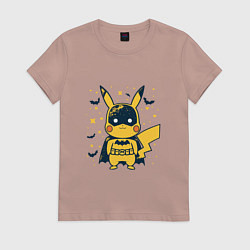 Футболка хлопковая женская Пикачу бэтмен, цвет: пыльно-розовый