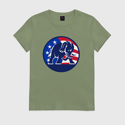 Футболка хлопковая женская Слон - США, цвет: авокадо