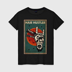 Футболка хлопковая женская Парикмахер ножницы, цвет: черный