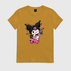 Футболка хлопковая женская Куроми в платье, цвет: горчичный