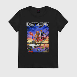 Футболка хлопковая женская Iron Maiden rock band, цвет: черный
