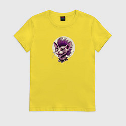 Футболка хлопковая женская Кот сфинкс с ирокезом панка, цвет: желтый