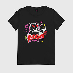 Футболка хлопковая женская Граффити взрывной медведь, цвет: черный