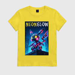Футболка хлопковая женская Neon glow - cyber Pikachu, цвет: желтый