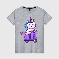 Футболка хлопковая женская Единорог на мотороллере, цвет: меланж