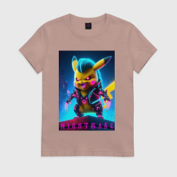 Футболка хлопковая женская Cyberpunk - terrible Pikachu with claws, цвет: пыльно-розовый