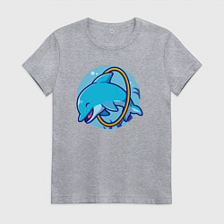 Футболка хлопковая женская Весёлый дельфинчик, цвет: меланж