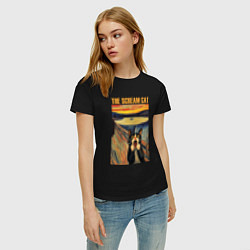 Футболка хлопковая женская The scream cat art, цвет: черный — фото 2