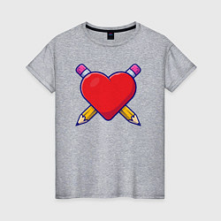 Футболка хлопковая женская Сердечко и карандаши, цвет: меланж