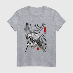 Футболка хлопковая женская Традиционный японский журавль, цвет: меланж