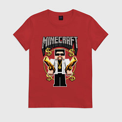 Футболка хлопковая женская Стив из Майнкрафт с золотыми пистолетами, цвет: красный