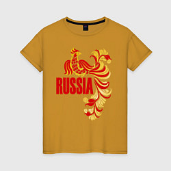 Футболка хлопковая женская Russia, цвет: горчичный