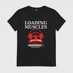 Футболка хлопковая женская Время спортзала: загрузка мышц, цвет: черный