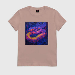 Футболка хлопковая женская Неоновая змея, цвет: пыльно-розовый
