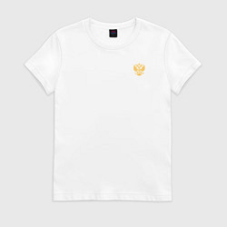 Женская футболка Сокрушу пред ним врагов его малый герб желтый