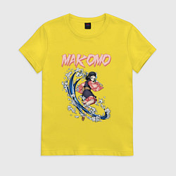 Футболка хлопковая женская Клинок, рассекающий демонов Макомо, цвет: желтый