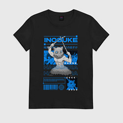 Футболка хлопковая женская Клинок рассекающий демонов Inosuke, цвет: черный