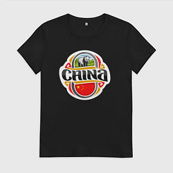 Футболка хлопковая женская China panda, цвет: черный