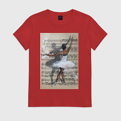 Футболка хлопковая женская Балет ноты, цвет: красный