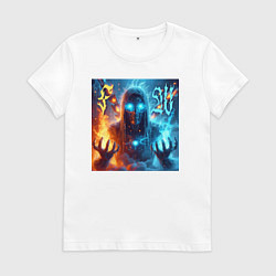 Футболка хлопковая женская Fire and water - neon glow, цвет: белый