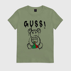 Футболка хлопковая женская Гусси - мишка с гусями, цвет: авокадо