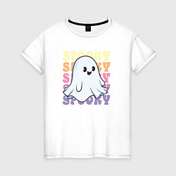 Футболка хлопковая женская Cute little spooky ghost, цвет: белый