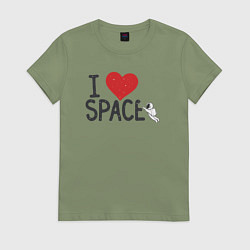 Футболка хлопковая женская Любовь и космос, цвет: авокадо
