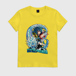 Футболка хлопковая женская Клинок рассекающий демонов Гиа Тамиока водяной сто, цвет: желтый