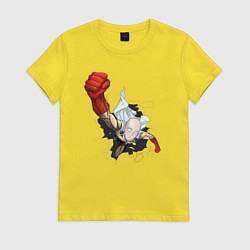 Футболка хлопковая женская Ванпанчмен Сайтама удар, цвет: желтый