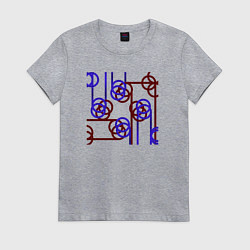 Футболка хлопковая женская Абстракция красно-синих линий, цвет: меланж