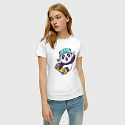 Футболка хлопковая женская Skater panda, цвет: белый — фото 2