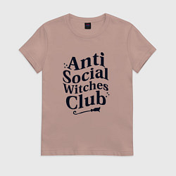 Футболка хлопковая женская Anti social witches club, цвет: пыльно-розовый