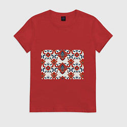 Женская футболка Узор красно-синий на белом фоне